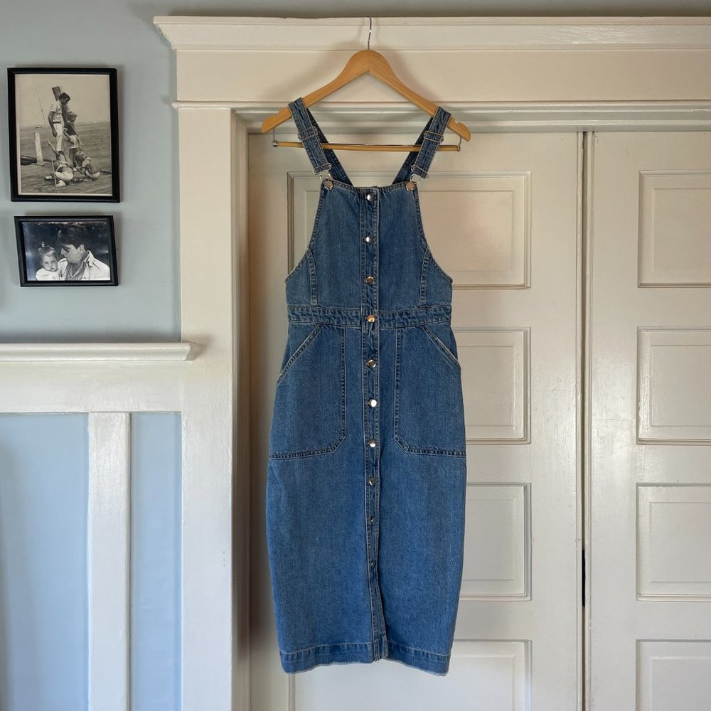 H&M Blue Denim Button Front Overall Dress